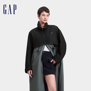 GAP女装2024秋季新款logo户外防泼水撞色拼接翻领长款外套639499