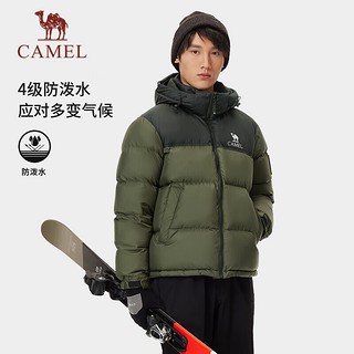 骆驼（CAMEL）高蓬面包羽绒服中性防泼水登山外套 734CA6LB605 深橄榄 S