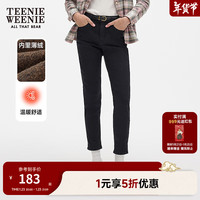 Teenie Weenie小熊修身牛仔裤黑色加绒小脚裤紧身牛仔裤休闲裤女装 黑色 165/M