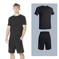 迪卡侬（DECATHLON）羽毛球服t恤羽毛球短袖运动服套装透气轻量系列 男士黑色套装（黑色上衣+短裤） L