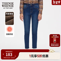 Teenie Weenie小熊修身牛仔裤黑色加绒小脚裤紧身牛仔裤休闲裤女装 深蓝色 155/XS