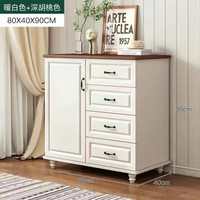 百裕达 美式斗柜家用五斗柜简约现代卧室收纳柜客厅靠墙柜子实用储物柜 80CM白+深胡桃 【一门四抽】 多元储物 封闭柜体