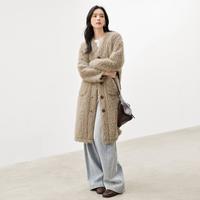 冬装雅丹老钱感软糯V领毛茸茸仿皮草大衣女式毛绒外套