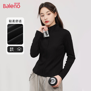 班尼路（Baleno）立领短款外套女2024秋修身小个子运动开衫上衣 麻灰/纯色 L