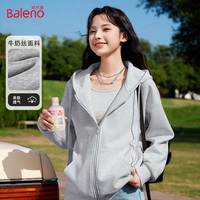 班尼路(Baleno)连帽卫衣外套女春秋季2025年宽松休闲百搭初中生运动风开衫上衣 灰/纯色 S