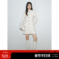太平鸟女装连衣裙法式小香风收腰长袖女春气质短款肌理感