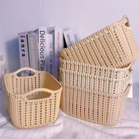 访客（FK）藤收纳筐收纳篮ins桌面化妆品收纳盒塑料篮子零食筐杂物储物篮 三只装