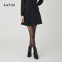 SATIN2024冬新款半身裙褶裥迷你短裙O244T301