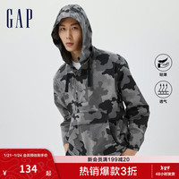 Gap【轻透气系列】男装秋季迷彩运动连帽夹克外套602752休闲上衣