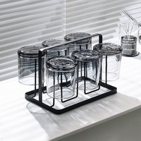 格娜斯玻璃杯家用高级感耐高温泡绿茶水杯家庭杯子客厅茶杯杯具待客套装 烟灰直身杯+杯架