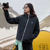 可隆 KOLON SPORT女士两面穿运动外套防风防泼水短款宽松抓绒衣 烟灰AS M