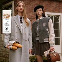 【羊毛保暖】衣恋毛呢外套女复古人字纹高级感挺阔棒球服秋冬季