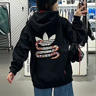 adidas 阿迪达斯 三叶草男女装2025新春蛇年CNY款后背大logo连帽休闲卫衣 KA0819/黑色/内里毛圈 XS