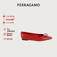 Salvatore Ferragamo 菲拉格慕 女士红色新版Vara铭牌芭蕾舞平底鞋 0775191_1D _ 75/38码