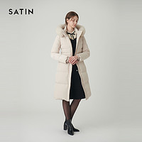 SATIN连帽鹅绒羽绒服2024冬新款厚外套O244T801