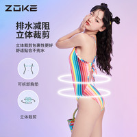 洲克彩虹泳衣女竞速专业训练显瘦游泳衣zoke女孩连体温泉泳装