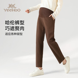 YeeHoO英氏裤秋冬外穿百搭毛呢直筒裤休闲时尚小个子加厚保暖大码烟管裤 咖色 160（M)