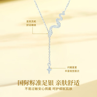中国黄金CHINA GOLD本命年蛇年足银项链女卷卷蛇套链新年 京速达-足银星星流苏卷卷蛇项链