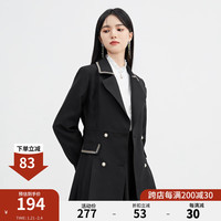 秋水伊人风衣大翻领复式腰封收腰气质英伦风设计感风衣外套中长款 黑色 S