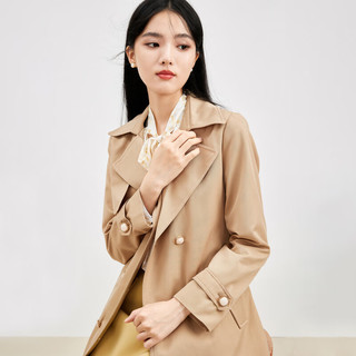 秋水伊人通勤百搭风衣女春季经典时髦修身优雅长款外套 卡其 M