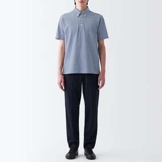 無印良品 MUJI（無印良品 ）男式 凉爽珠地网眼 纽扣领 短袖POLO衫 纯棉全棉 ABE10A3S 藏青色 XS