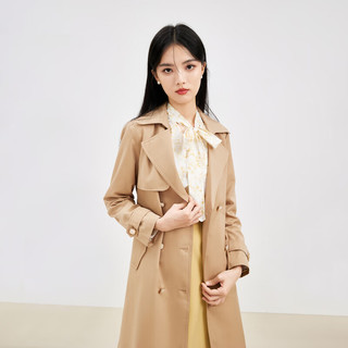 秋水伊人通勤百搭风衣女春季经典时髦修身优雅长款外套 卡其 M