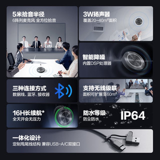 MAXHUB视频会议全向麦克风/360°5米拾音器蓝牙无线连接桌面扬声器音箱/20-40㎡会议室解决方案BM22