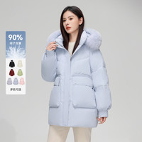 雪中飞 SNOWFLYING2025春秋女士短款狐狸毛领羽绒服新年穿搭红色气质保暖