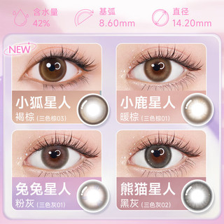 博士伦万花瞳星球幻想月抛2片 美瞳彩色隐形眼镜 兔兔星人粉灰 100度  【软萌灵动粉扑扑】兔兔星人粉灰