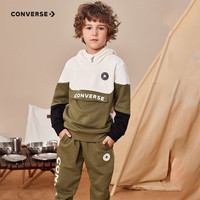 Converse匡威儿童连帽卫衣套装秋长袖运动外套上衣大童卫衣长裤两件套 灰橄榄绿-加绒 150/72(M)