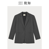 致知ZHIZHI 品令 西装外套女早春高级感休闲宽松廓形羊毛混纺黑色 烟墨灰 6/L