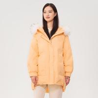 冰洁 BENGEN【高蓬松貉子毛】女式长款时尚印花大毛领保暖羽绒服