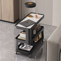 可芝（KERZY）岩板沙发边几客厅轻奢可移动边柜现代简约铁艺置物架小桌子小茶几 【万向轮】雪山白岩板+极夜黑60x30x64cm