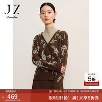 玖姿·安娜蔻优雅国风花卉半高领牦牛绒长袖套头毛衫女冬季 花咖啡 L