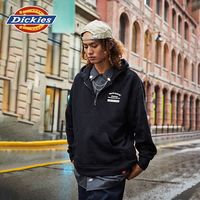Dickies秋冬男女半拉链连帽毛圈内里印花休闲美式卫衣宽松