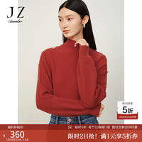 玖姿·安娜蔻简约无缝一体插肩全羊毛长袖套头毛衫女冬季 大红 M