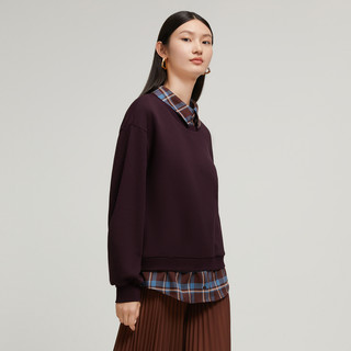 玖姿（JUZUI）休闲假两件套头卫衣女装秋季格纹衬衫领罗纹单上衣 紫色系 M