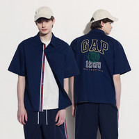 Gap男装2024夏季棉质字母大印花logo短袖衬衫宽松上衣461238