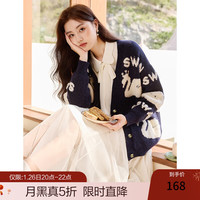 香影（xiangying）毛衣开衫外套女2024秋冬新款v领慵懒天鹅超好看针织衫 藏青