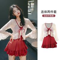 两件套连体游泳衣女士夏可爱高级感显瘦保守微胖遮肚子拍照