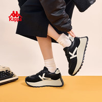 KAPPA潮流跑鞋系列加绒保暖阿甘鞋子女士经典复古厚底显高运动时装鞋 黑色/经典白 38