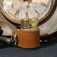 WIN 日本WIN原装砂轮打火机煤油黄铜真皮袖珍小型送女友生日礼品烟具 WIN-16101 ZP棕色 礼盒装