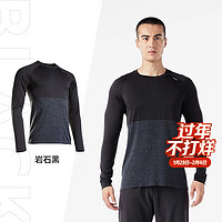 迪卡侬 DECATHLON 运动t恤男秋季健身训练跑步长袖宽松速干衣运动服RUNR 岩石黑 L