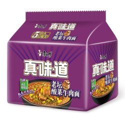 康师傅 方便面 真味道 老坛酸菜牛肉面113g*5袋 泡面袋装速食 方便食品