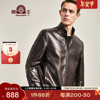 兽王男士真皮羽绒服绵羊皮修身款水貂毛领皮夹克外套机车皮衣中年男装