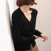 春竹 SPRING BAMBOO【100%纯羊毛】初秋轻薄亲肤百搭基础款V领通勤针织女小开衫