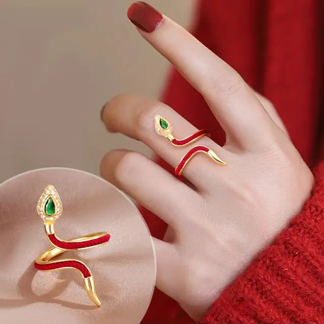 蛇形织红绳戒指新年新国风经典高级感开口戒指