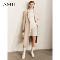 AMII年冬新款翻驳领双排扣高开叉大衣高级感赫本风毛呢外套女