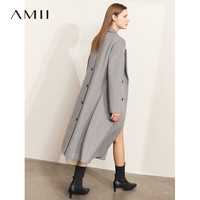 AMII年冬翻驳领双排扣高开叉大衣高级感赫本风毛呢外套女 中花灰 170/92A/XL