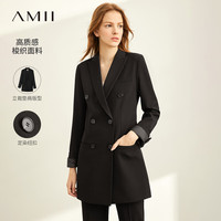 AMII2024冬新款翻驳领双排扣中长西装女修身显瘦西服正装职业装